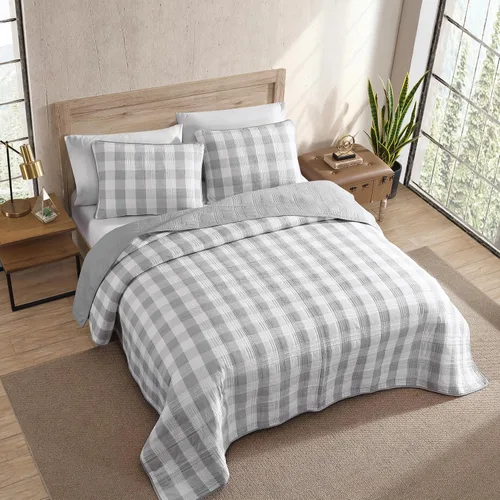 Vista 2 de Eddie Bauer - Juego de colcha individual, ropa de cama reversible de algodón con funda a juego, lujoso juego de cama