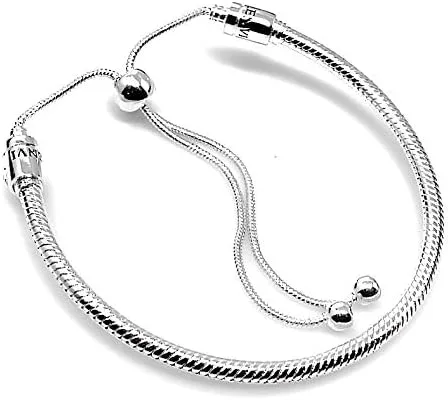 Vista 2 de Auténtica pulsera Bolenvi de plata de ley 925 de tamaño ajustable compatible con dijes de cuentas Pandora Metal