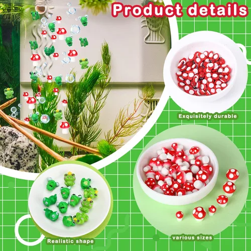 Vista 3 de 130 piezas de mini hongos, rana, pequeña mariquita, mini hongos rojos, decoración de tartas, figuras en miniatura, setas de jardín, setas de rana