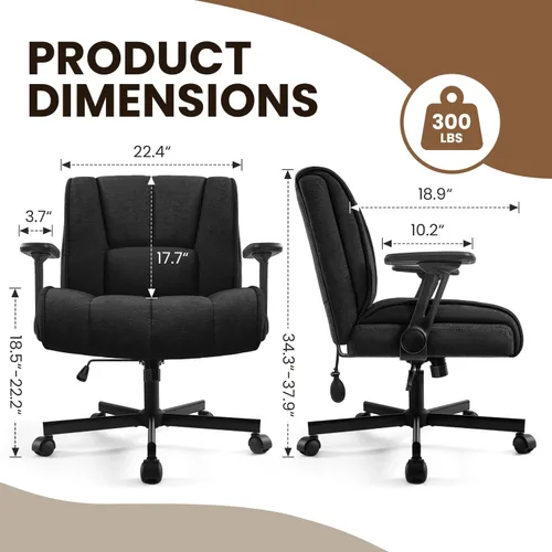 Vista 2 de Silla de oficina grande y alta, 300 libras, asiento extra profundo y brazos Negro