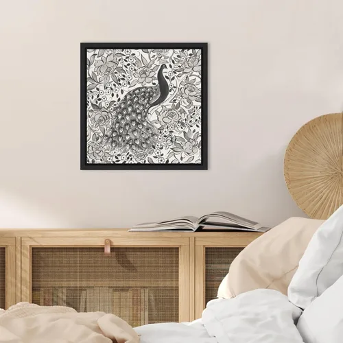Vista 5 de Amanti Art Framed Canvas Wall Art 16x16 Peacock Garden III BW by Miranda Thomas, Framed Wall Art Canvas, Animals Artwork, Modern Decor, Small Poster