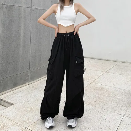Vista 7 de E-Girl Streetwear - Pantalones cargo para mujer, estilo casual, estilo hip hop, holgados, Y2K, con bolsillo con solapa, ropa de calle E-Girl