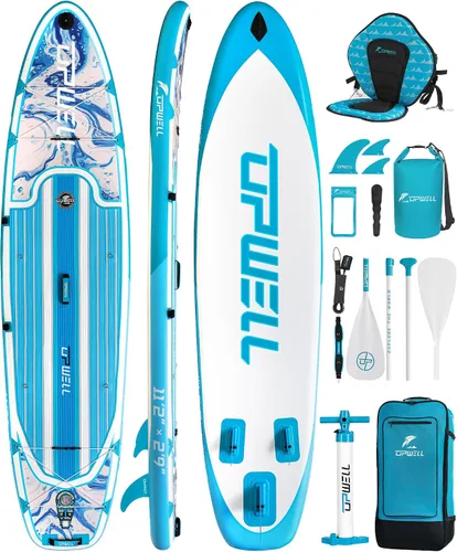 Vista 7 de 11'2”/11'/10'6” Inflatable Stand Up Paddle Board with sup Accessories Including Backpack, Repairing Kits, Non-Slip Deck, Leash, 3 Fins, Paddle and