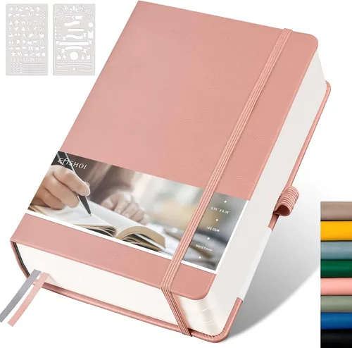 Vista 9 de EMSHOI Cuaderno de diario punteado, 320 páginas, tamaño A5 pequeño de 5.75 x 8.38 pulgadas, tapa dura de piel sintética, papel grueso de 3.53 oz/m²