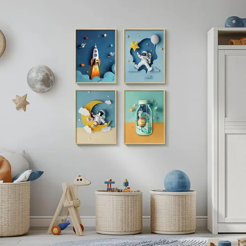 Vista 7 de Arte de pared enmarcado con temática espacial para habitación de niños