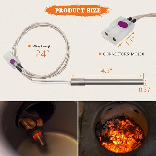 Vista 4 de Kit de piezas de repuesto para sonda de carne de temperatura e encendedor de varilla caliente para parrillas de pellets Pit Boss y ahumadores, con 2