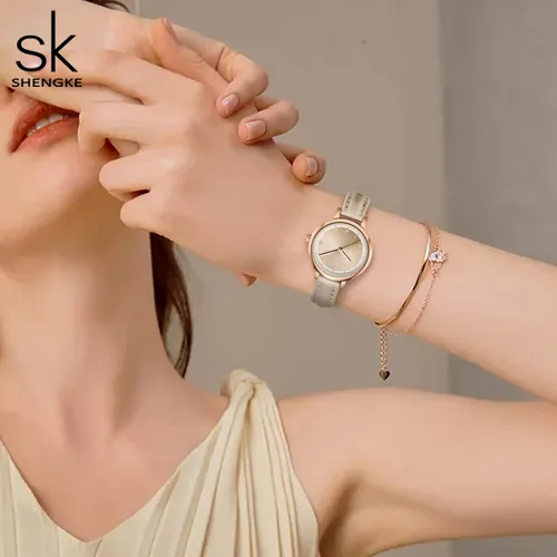 Vista 3 de SHENGKE Reloj de cuero para mujer, reloj de lujo para mujer, resistente al agua, para mujer