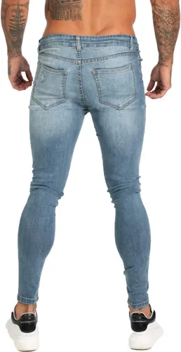 Vista 6 de Gingtto jeans entallados elásticos para hombre, de corte ajustado, rasgados, gastados