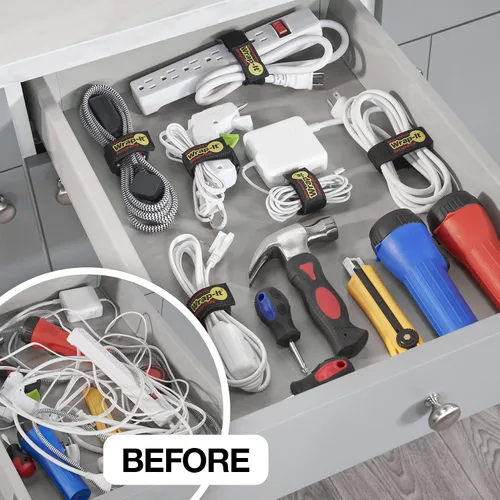 Vista 2 de Correas superelásticas Wrap-It Storage de 6 pulgadas (paquete de 12) – Correas elásticas de velcro – Organizador de cables de extensión, correa