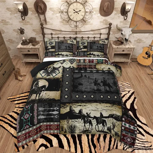 Vista 45 de Feelyou, juego de ropa de cama estilo vaquero tamaño individual para niños, juego de edredón occidental para niños y niñas, desierto del lejano