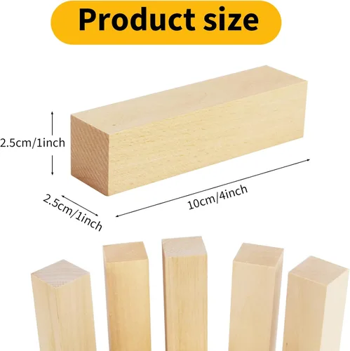 Vista 2 de Paquete de 10 bloques de tallado de tilo, bloques de madera maciza suave de 4 x 1 x 1 pulgada, bloques de madera sin terminar para tallar y tallar
