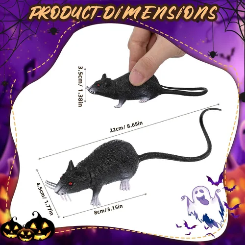 Vista 4 de Sewroro 2 Pcs Realistic Fake Rats Toys Lifelike Rat Figures Pranks Props for Parties and Halloween