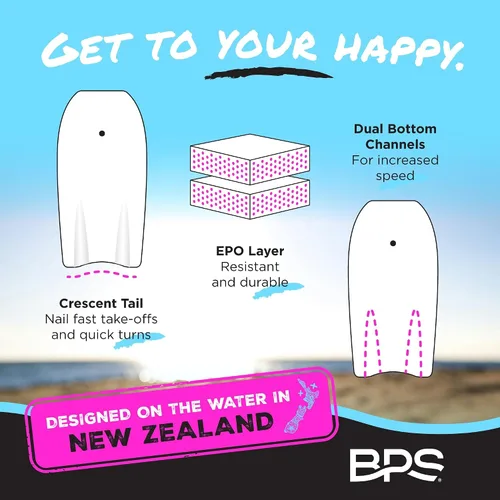Vista 5 de BPS Tabla de Bodyboard "Shaka" de Nueva Zelanda para Todas las Condiciones de Olas - Ligera con Núcleo de EPS, Parte Inferior Lisa de HDPE, Tablas
