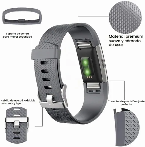 Vista 2 de Correas Maledan de repuesto compatibles con Fitbit Charge 2, paquete de 3, gris pequeño/azul/negro Negro/Azul/Gris