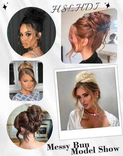 Vista 5 de 2 piezas de cabello desordenado moño sintético extensiones de moño Caoba
