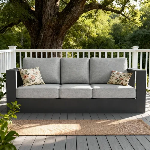Vista 14 de LayinSun - Juego de muebles de exterior de aluminio de gran tamaño de 5 piezas con mesa auxiliar Negro/Gris oscuro