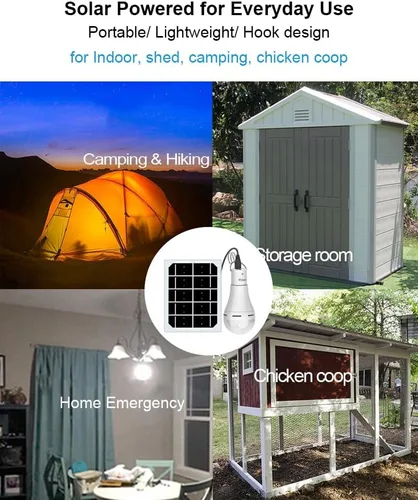 Vista 6 de Bombillas solares portátiles para interiores y gallineros, luz de gallinero con temporizador, luces solares LED para cortes de energía de emergencia