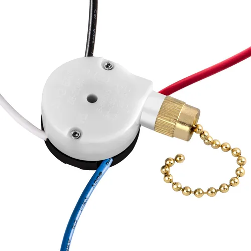 Vista 9 de Interruptor de ventilador de techo con 4 cables preinstalados de 3 velocidades y 4 cables, ZE-208s Zing Ear E89885, cadena de tracción