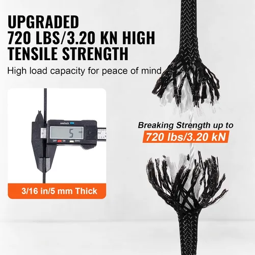 Vista 5 de VEVOR Cuerda de nailon trenzada, 3/16 pulgadas x 250 pies, 32 hebras, 720 LBS de resistencia a la rotura para exteriores, aparejo de árbol arborista