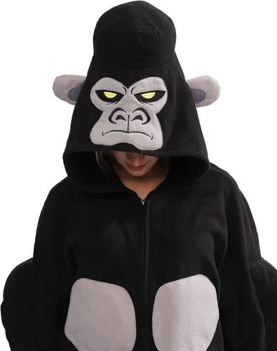 Vista 2 de YUNTAISHAN Gorilla Onesie Costume Adult One Piece Pajamas Animal Cosplay Costume for Women Men