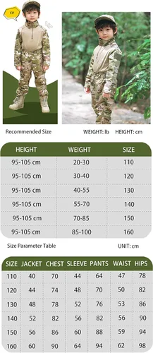 Vista 7 de CHERISH Disfraz de camuflaje para niños BDU de caza militar de camuflaje chaqueta y pantalones con sombrero en la cintura