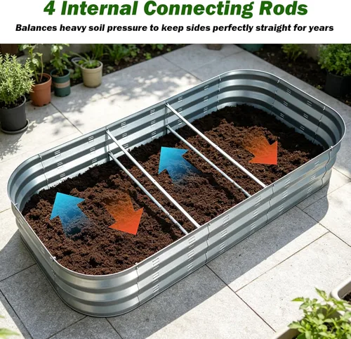 Vista 9 de Kit de cama de jardín elevada galvanizada, grandes camas de jardín elevadas de metal para verduras, maceta galvanizada elevada, cajas de jardín