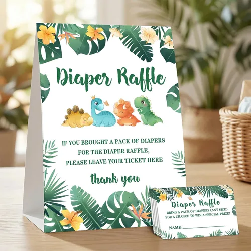 Vista 8 de DETIHO Tarjetas de juego de dinosaurio para baby shower, 1 letrero de sugerencia de nombre de bebé con 50 tarjetas de relleno, juego de fiesta