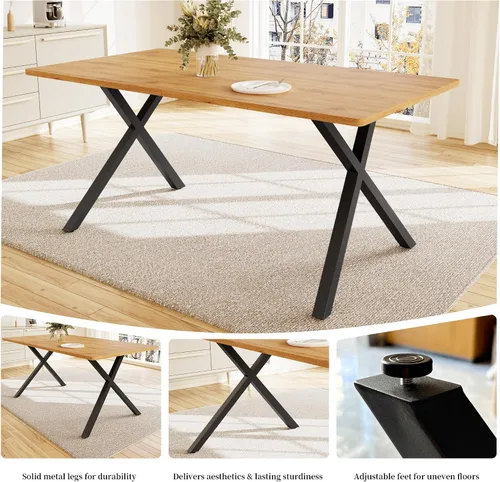 Vista 4 de HIPIHOM Mesa de comedor moderna de 63 pulgadas para 6 personas, mesa de cocina rectangular grande con patas en forma de X, muebles de comedor