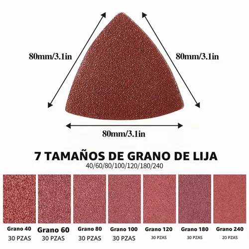 Vista 4 de 200 piezas de almohadillas de lija triangulares de 80 mm, papel de lija triangular con gancho y bucle para herramienta multifuncional oscilante