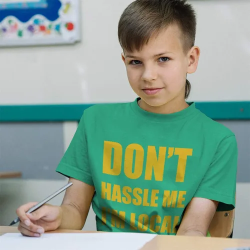 Vista 5 de Camiseta para niños pequeños Don't Hassle Me I'm Local Funny Humor Local Ropa para niños y niñas, Diseo Aqua Blue.