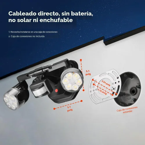 Vista 2 de OREiN Luz de seguridad con sensor de movimiento para exteriores, luz LED reflectora de doble cabeza ajustable, 3 modos