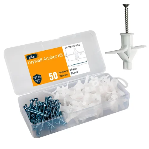Vista 10 de Kit de anclaje para paneles de yeso Albo Anclajes de pared huecos con tornillos 50 piezas. (Anclaje gris 25 piezas + tornillos 25 piezas) Anclajes