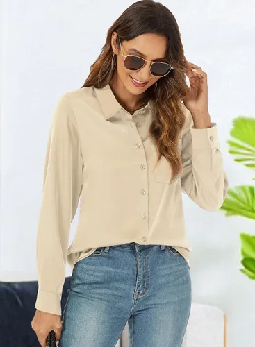 Vista 2 de RANPHEE Camisas de primavera de manga larga con botones para mujer, blusas elegantes y casuales de trabajo