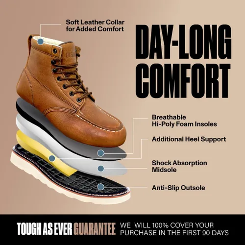 Vista 2 de EVER BOOTS Botas de trabajo con puntera tipo mocasín para hombre de construcción cuña ligera
