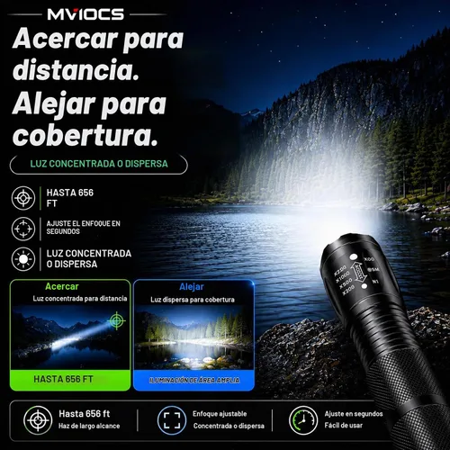 Vista 5 de Linterna recargable roja 4 en 1, linterna LED multicolor (blanco/rojo/azul/verde) con 4 modos, linterna con zoom de alto lúmenes para camping