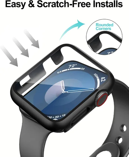 Vista 4 de Smiling Paquete de 2 fundas compatibles con Apple Watch Serie 3/Serie 2 de 1.49 pulgadas, protector de pantalla vidrio templado, carcasa rígida