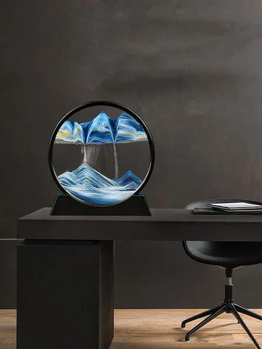 Vista 5 de XIYUAN Imagen artística de arena móvil de 7.5 pulgadas, movimiento líquido, vidrio redondo 3D, decoración de arena movediza, paisajes de arena