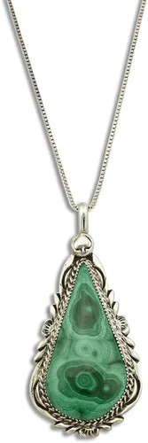 Vista 3 de C.80-90's Navajo Billy Eagle .925 Collar de malaquita natural minada de plata maciza, turquesa
