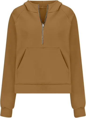 Vista 5 de DOLKFU Sudaderas con capucha recortadas con cremallera para mujer, de gran tamaño, de manga larga, a la moda, informales, ligeras, con bolsillo