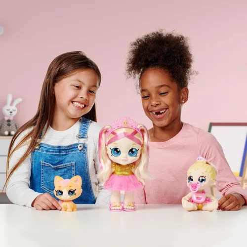 Vista 4 de Kindi Kids Aromática Sisters Pawsome Royal Family - Muñeca de Juego Preescolar de 10": Tiara Sparkles, Baby Kindi de 6.5": Teenie Tiara, y Kindi