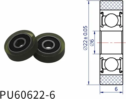 Vista 2 de SSIMOO Diameter 22mm, PU Polyurethane Bearing,Rubber Coated Soft Pulley/Roller, Width 6mm Kindly