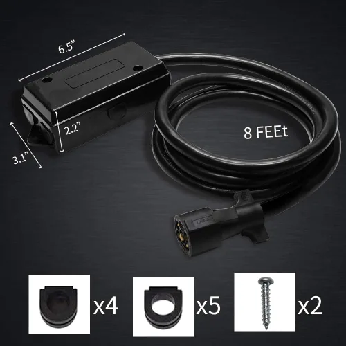 Vista 6 de Enchufe de remolque de 7 vías, cable de remolque en línea resistente de 8 pies con caja de conexiones de cableado de 7 cuadras, resistente a