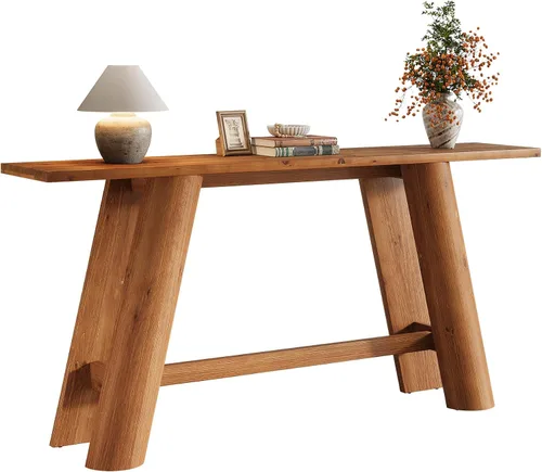 Vista 4 de Mesa consola de entrada de madera maciza, 70.9 pulgadas estrecha y larga, mesa de sofá detrás del sofá, muebles de madera de granja para sala