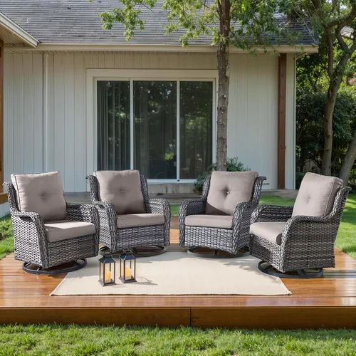 Vista 124 de HUMMUH Juego de 2 Sillas Giratorias Mecedoras de Mimbre para Patio Exterior, Juego de Muebles de Sillas Mecedoras de Ratán (Marrón, Azul) 50,000
