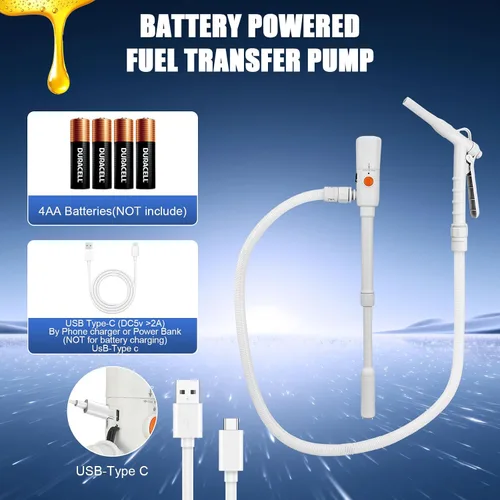 Vista 6 de Bomba de transferencia de gas portátil con batería, bomba de transferencia de combustible de 2.8 GPM con boquilla manual para control de flujo
