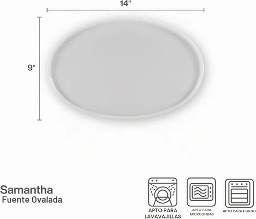 Vista 3 de Mikasa Samantha - Bandeja de porcelana de hueso ovalada ligera resistente a las astillas, 14 pulgadas, blanca
