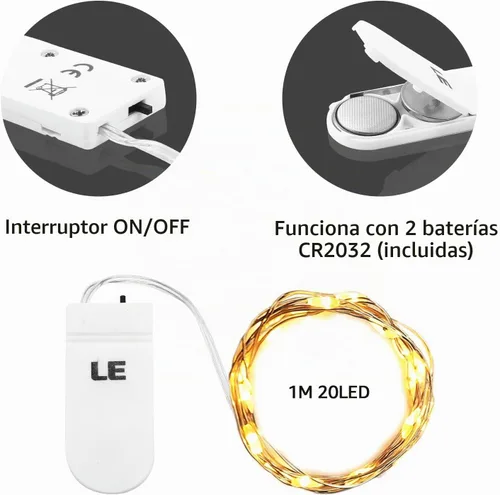 Vista 6 de Lighting EVER - Guirnalda de luces de hadas que funcionan con pilas, 20 miniluces LED, impermeables, pequeñas luces de duende para frascos