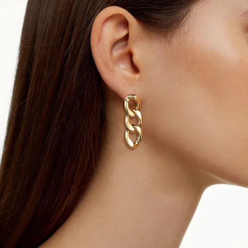 Vista 2 de BUREI Aretes colgantes de oro de 18 quilates con cadena simétrica para mujeres y niñas