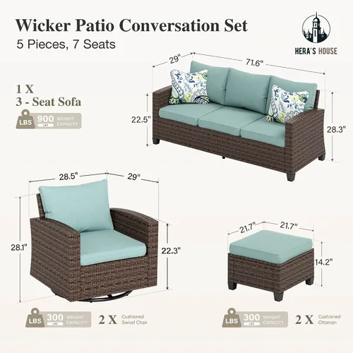 Vista 102 de HERA'S HOUSE - Juego de muebles para patio con mesa para fogata, muebles de mimbre para exteriores, sofá de conversación con asientos profundos