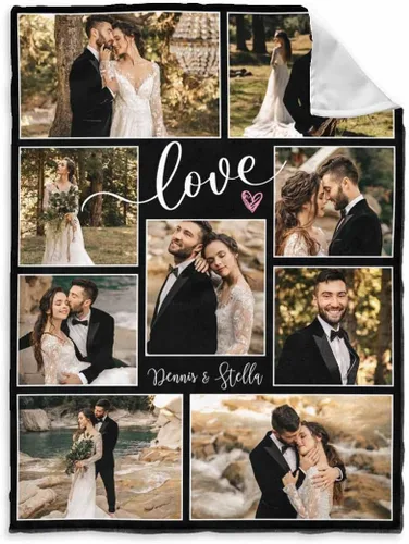 Vista 26 de InterestPrint Manta de fotos personalizada para pareja, novio, novia, manta personalizada de 6 fotos, manta personalizada de aniversario y boda
